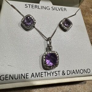 Sterling Silver Amethyst and Diamond Jewelry Set